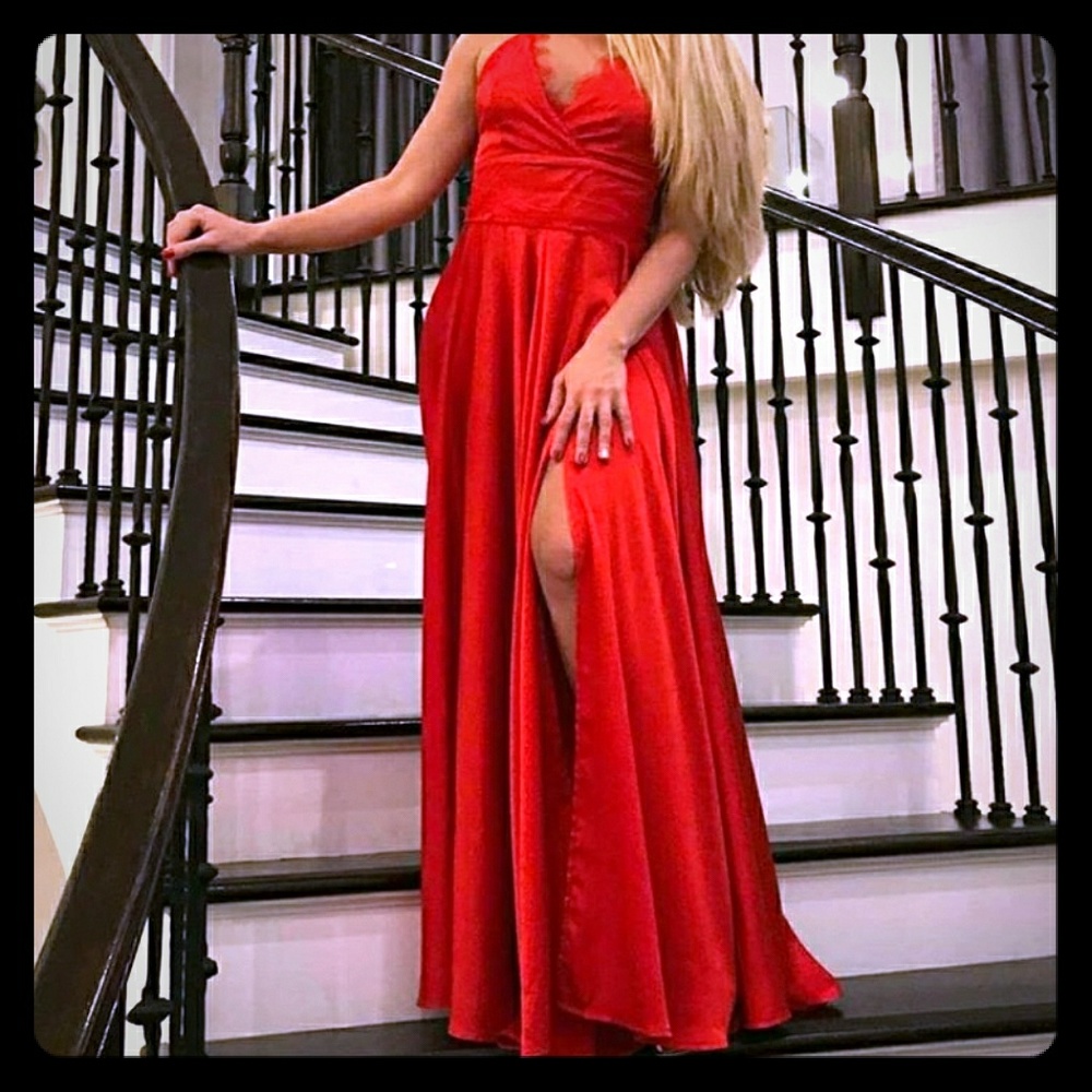 Red silk low back gown